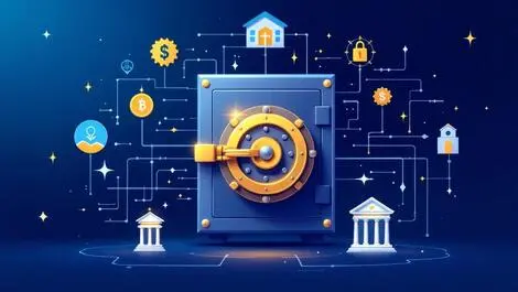 Secure vault digital data financial institutions banks insurance symbols