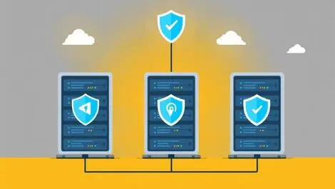 Secure server racks with digital shield icons data storage security