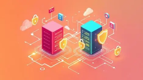 Interconnected data servers protective shields digital padlocks data streams enterprise security