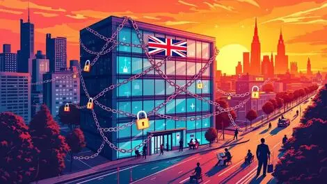 Uk office building digital padlocks chains workers computers sunrise recovery cyberattack