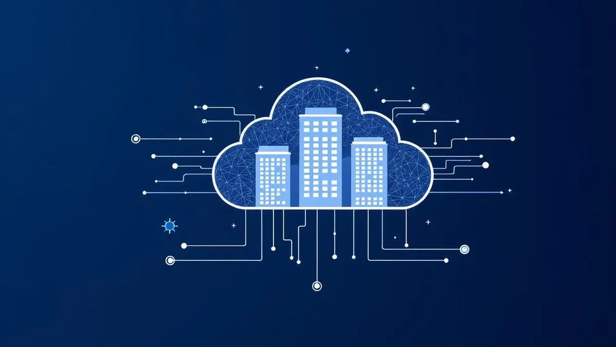 Cloud computing data flow to office buildings enterprise technology modern