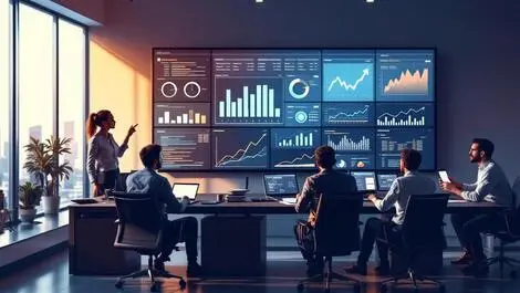 Business team reviewing digital dashboards risk management compliance