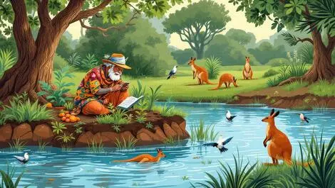 Indigenous elder scientist collaborating australian wildlife riverbank soil plants