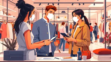 Modern boutique clothing store sales associate tablet stylish customer