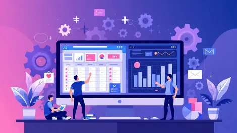 Engineers collaborate converting spreadsheets to digital web apps with gears charts