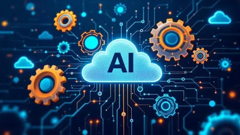 Interconnected gears circuit patterns cloud ai business automation digital workspace