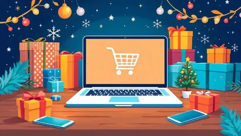 Laptop online holiday shopping us shopping cart gifts smartphones decorations