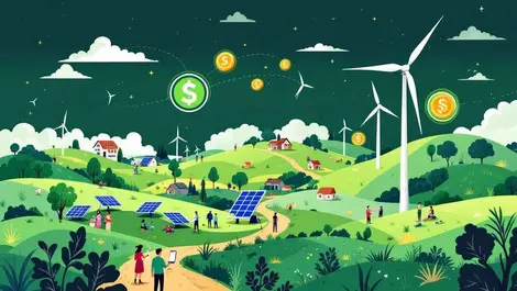 India green landscape solar panels wind turbines digital finance merchants