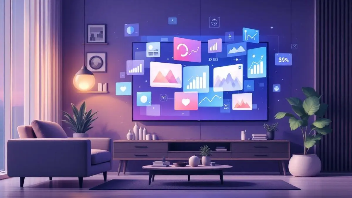 Modern southeast asia living room smart tv multiple screens data charts