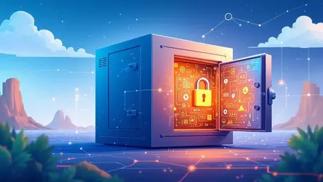 Secure digital vault data symbols australian landscapes global network ai protection