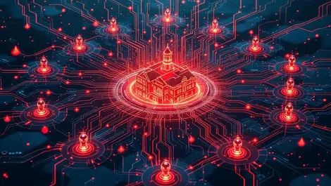 University campus network cyber attack digital traffic red warnings bots