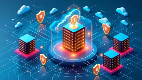 Secure data center cloud servers protective shields ai infrastructure protection modern design