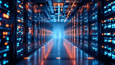 Modern data centre singapore server racks glowing lights cloud infrastructure