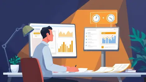 Australian office worker reviewing documents financial graphs automated superannuation