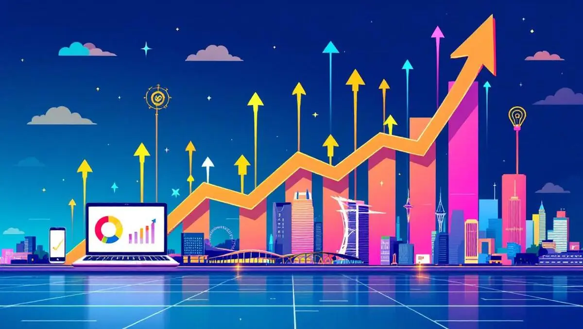 Singapore city skyline arrows digital devices online marketing growth