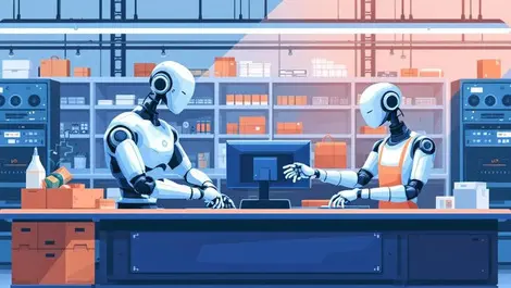 Robotic arms assisting human workers retail order processing automation ai integration