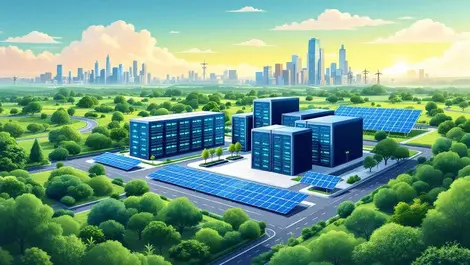 Modern data center green landscapes solar panels australian city skyline