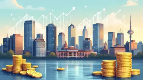 Manchester skyline modern offices digital graphs coins bank cards growth