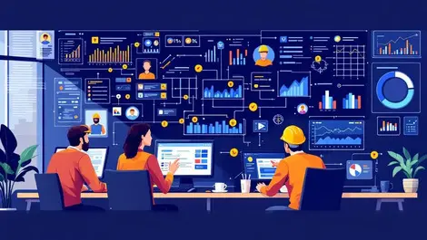 Construction managers digital project timelines customer data charts teamwork