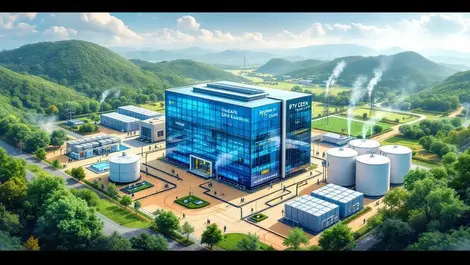 Modern data center clean energy hydrogen fuel cells storage tanks sustainability