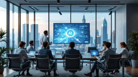 Singapore glass meeting ai network screen hybrid workspace scene