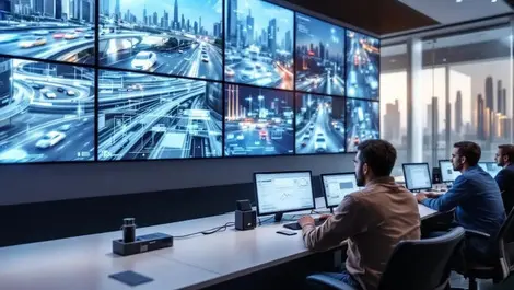 Dubai security control room ai video analytics operators monitors
