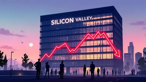 Silicon valley office dusk red stock crash graph anxious crowd