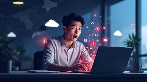 Asian engineer cybersecurity breach red warnings cloud repos