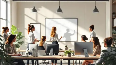 Modern australian tech office women collaborating balanced design