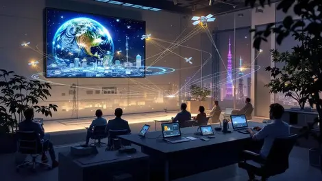 Us emergency operations center leo satellites 5g fiber night scene